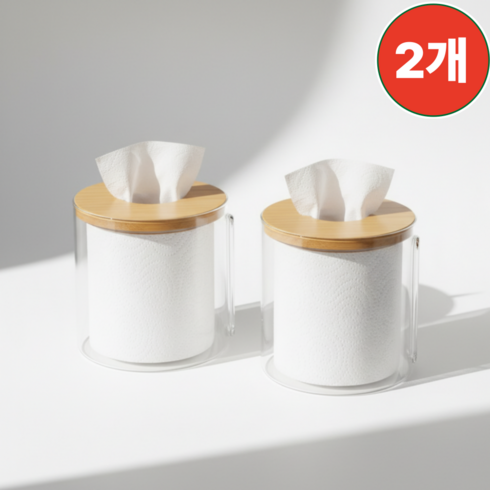또담 원형 티슈 두루마리 휴지케이스, 투명, 2개