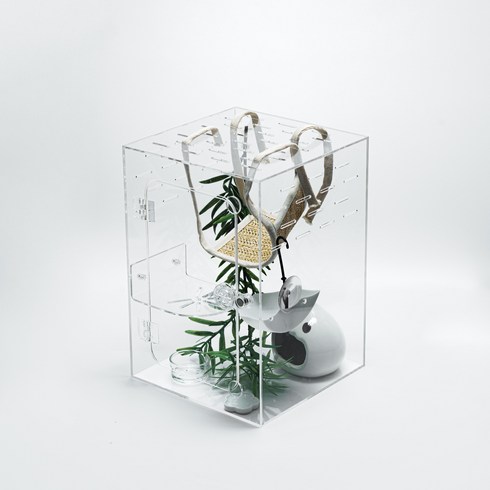 blitopia 아크릴 파충류 사육장 게코 도마뱀 은신처 세트 20x20x30cm, 1개, 투명