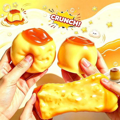 Zeviro 카라멜 푸딩 말랑이 크런치 슬랑이 스퀴시, 1개, 78g, 노란색
