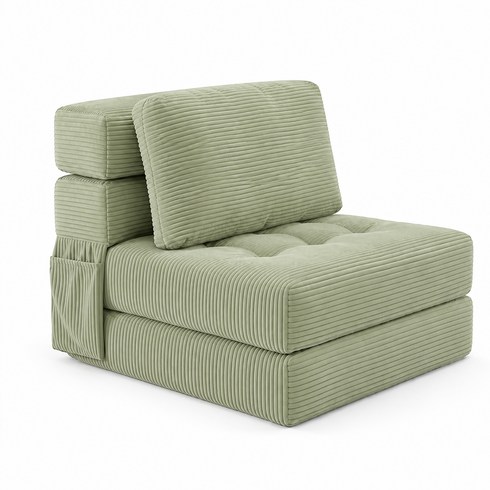 FABULCOZY 1인용 접이식 좌식 소파베드 코듀로이 원룸 다용도 소파, 올리브그린