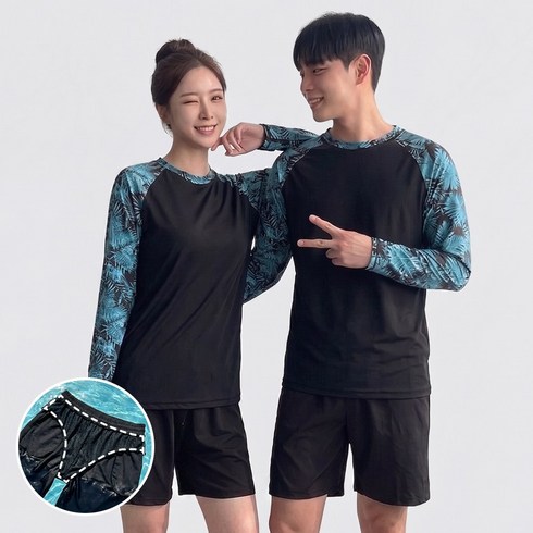 핏노블 남자 여성 래쉬가드 상하의 세트 수영복 루즈핏 비치웨어, 블루