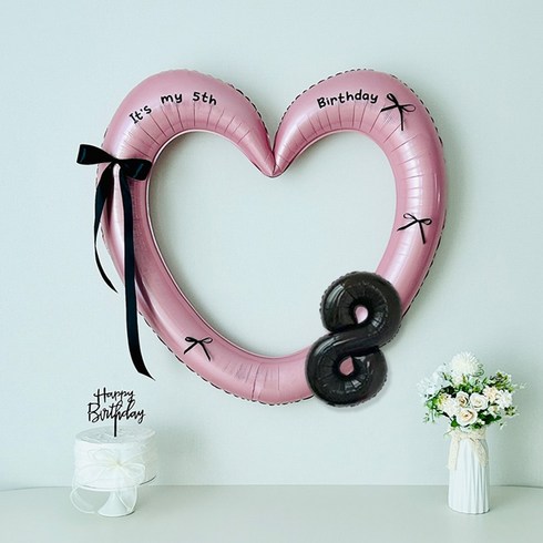 연지마켓 생일 하트프레임풍선 블랙 숫자 생일파티 용품 세트 (자유레터링), 1세트, 핑크하트 숫자 8