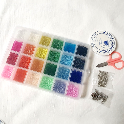 DIY 컬러 비즈 만들기 세트 24칸 소형비즈 1mm 팔찌 반지 공예, 1세트, 혼합