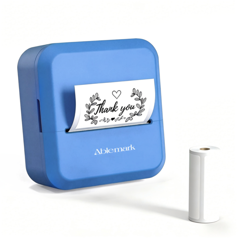 Ablemark 라벨 프린터기 스티커 라벨지포함 고속인쇄 바코드 생성 큐알코드 스캔 가능, 1세트, 푸른