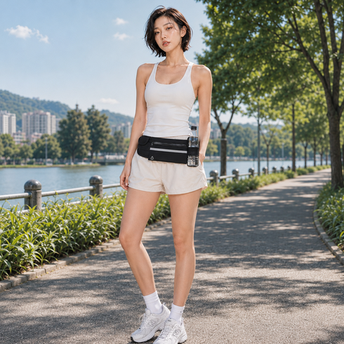 고노스 물병수납 스포츠힙색 야외운동 산책 허리가방, 2개, 나이트 블랙 x 나이트 블랙
