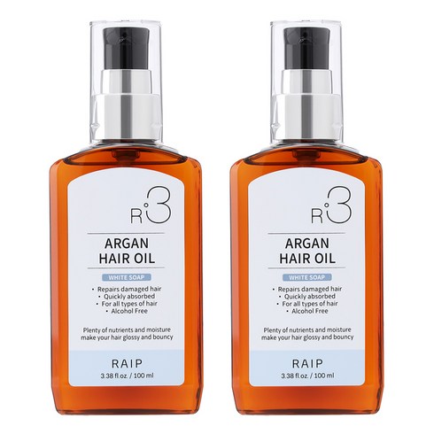 라입 R3 아르간 헤어 오일 화이트솝, 100ml, 2개