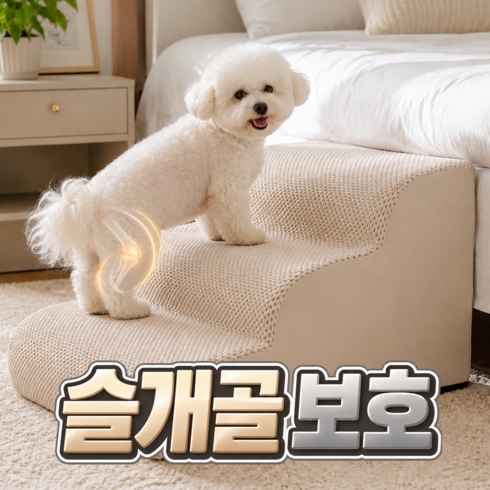 원데이홈 슬개골보호 애견 강아지 계단 높은 침대용, 1개, 베이지