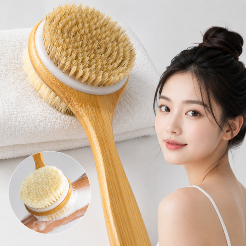모어리빙 돈모 양면 등때밀이 등드름 원목 바디브러쉬, 1개, 1개입, 베이지