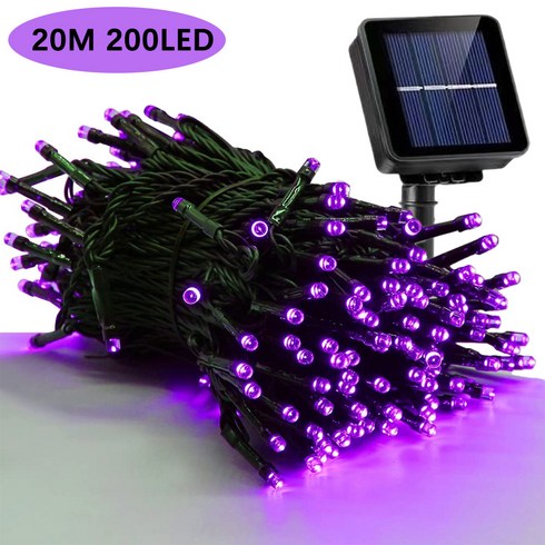 KELAKE 태양광 조명줄 야외용 정원등 LED 트리등 아웃도어 방수 22m 200Led, 퍼플 라이트