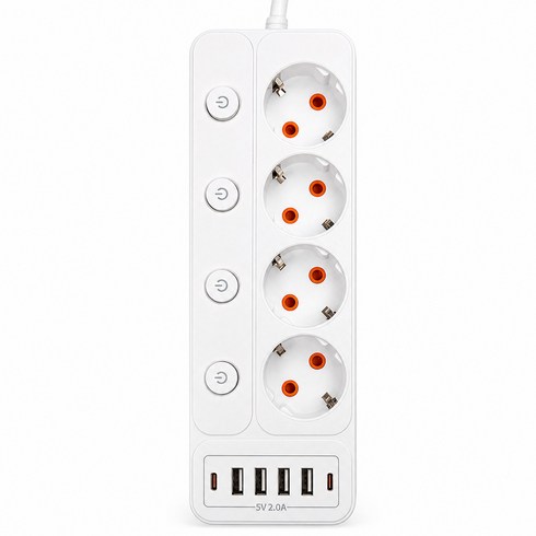 개별스위치 내열ABS 안전보호 USB 고용량 멀티탭, 1개, 화이트, 2m