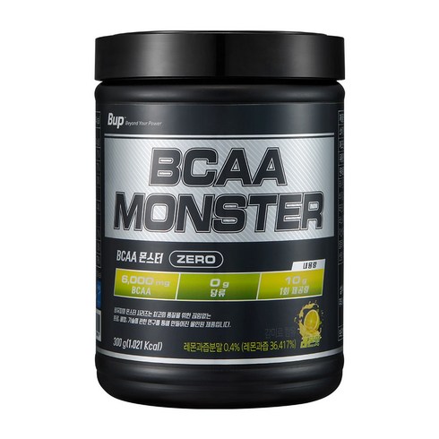 BUP BCAA몬스터 당류 제로 레몬맛 류신 아미노산 헬스 보충제, 1개, 300g