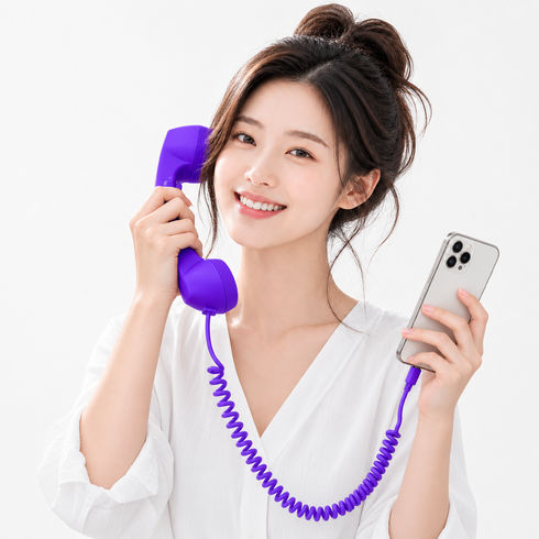 브엘로 레트로 스마트폰 유선 수화기 C타입 휴대폰 전화기 이어폰 핸드셋 선물 추천, 퍼플+퍼플, BV-RH01