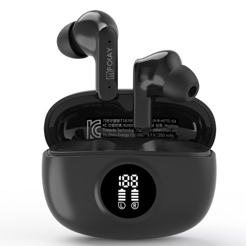 엠포이 디스플레이 커널형 무선 블루투스 이어폰 노이즈캔슬링 Hi-Fi 고음질 블루투스 6.0, 검정색, T18