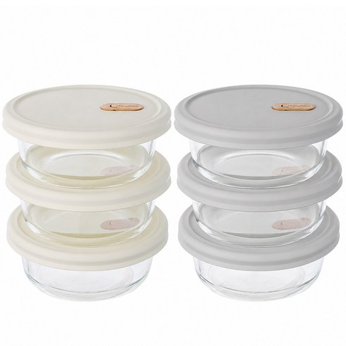 잇센스 6P 냉동밥용기 전자레인지 내열유리 실리콘뚜껑 360ml, 화이트3P + 그레이 3P, 6개