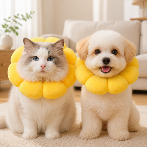 베니그누스 강아지 고양이 쿠션 넥카라, 1개, 옐로우