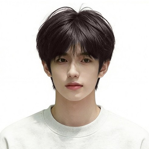 뷔이위이 가발 남성 단발머리 트렌디한 통가발, 1개, 블랙