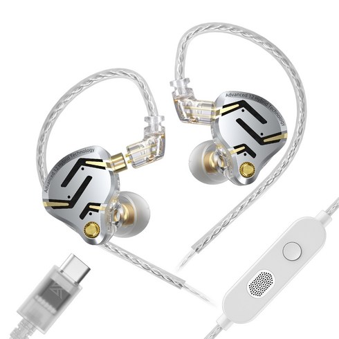 Keephifi KZ ZS12 PRO 2 플래그십급 슈퍼리니어 1DD+5BA 하이브리드 HIFI IEM 3.5mm 게이잉 인이어 이어폰 유선 이어폰, 실버, C타입 마이크
