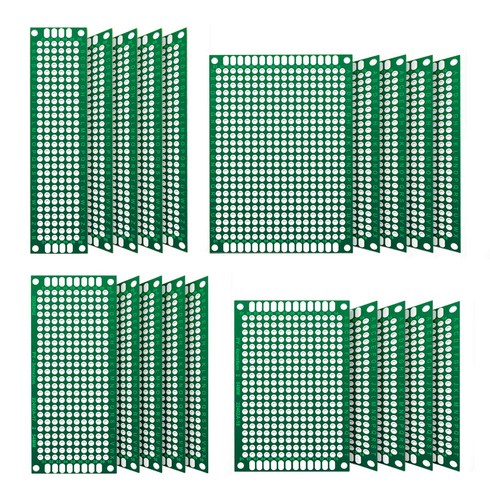 20개 양면 PCB 기판 키트 4가지 사이즈 프로토타입 보드 아두이노 DIY 전자회로 실험용 원판, 1세트