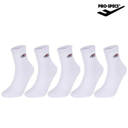 프로스펙스 자수 포인트 중목 양말 5족 세트 PRDEPMDL-WH5, 화이트, 1세트