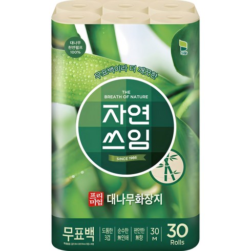 자연쓰임 프리미엄 3겹 대나무 펄프 화장지, 30m, 30개입, 1개