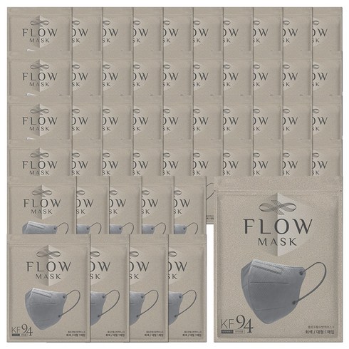 플로우 KF94 귀안아픈 숨쉬기편한 새부리형 마스크 대형, 1개입, 50개, 그레이