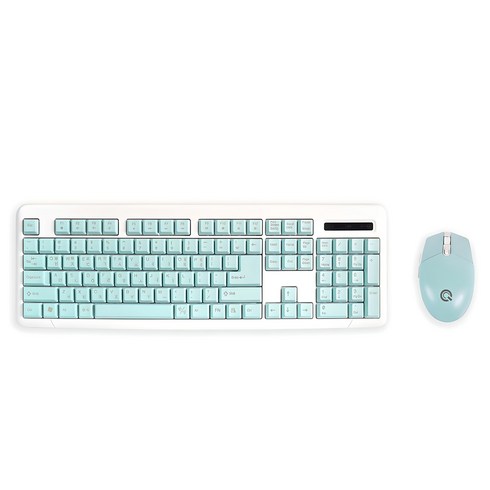 큐센 무선 키보드 마우스 세트 + 키스킨, MK210, 민트, 일반형