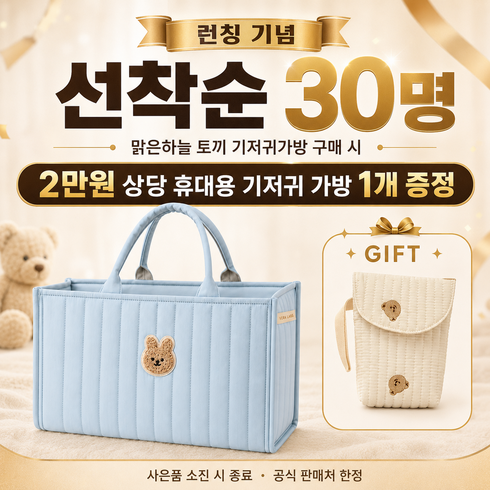 베라랩스 순면 기저귀 정리 가방 정리함 보관함 아기 용품 백, 맑은 하늘, 1개