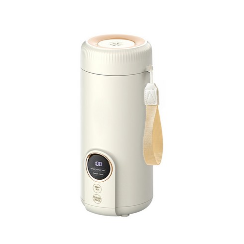 PYHO 휴대용 전기포트 라면 텀블러 티포트 3단계 온도조절 가열식 보온병, 550ml-베이지