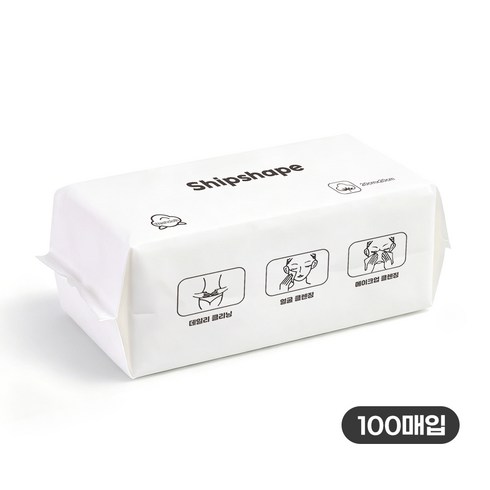 Shipshape 식물섬유면 일회용페이스타올 미용티슈 스타올 수건 화장을 지우다 타월, 1개, 100매입
