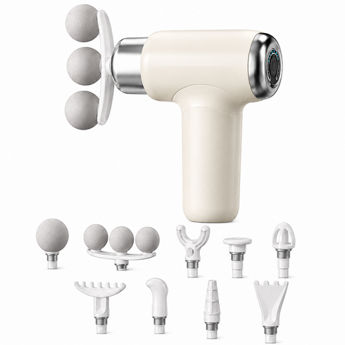 HARENS 마사지건 어깨 미니 휴대용 무선 전동 마사지건 9종 헤드, 아이보리, FH-S100/9가지 헤드