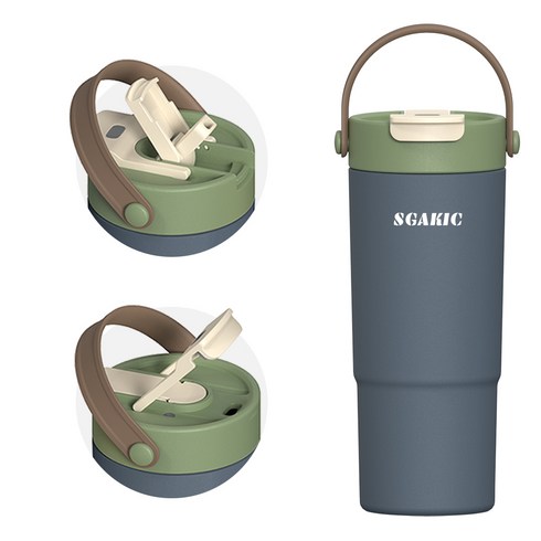 SGAKIC 진공 스텐 빨대 텀블러 보온보냉 차망 밀폐 워터보틀, 1개, 650ml, 네이비