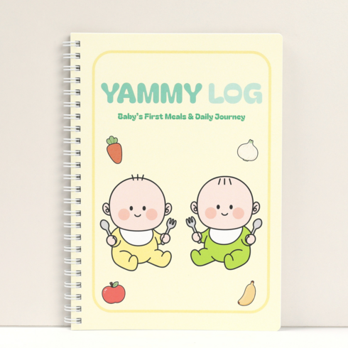 베베맘랩 아기 이유식일지 식단일지 A5, 1개, 파스텔옐로(쌍둥이)