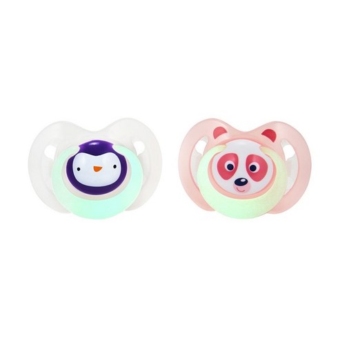 누비 동물친구 야광 노리개 젖꼭지 쪽쪽이(6~18개월), 2단계, 펭귄&팬더, 1세트
