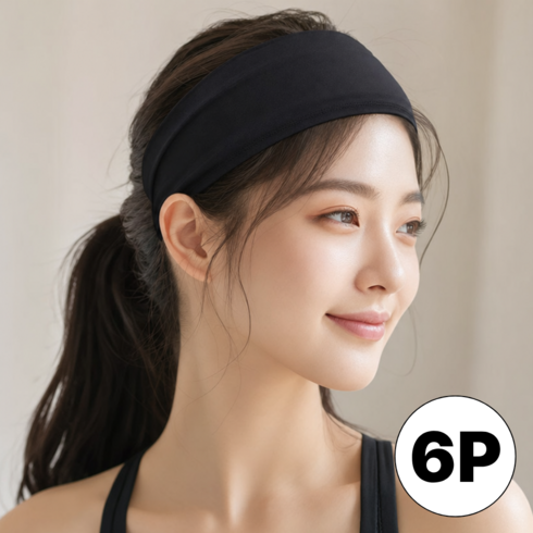 도르나솔 러닝 헤어밴드 남여공용 땀흡수밴드, 6개, 블랙