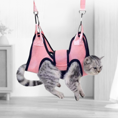 편안한 반려동물 강아지 고양이 미용 해먹 발톱깎기 고정 거치대, 1개, 핑크