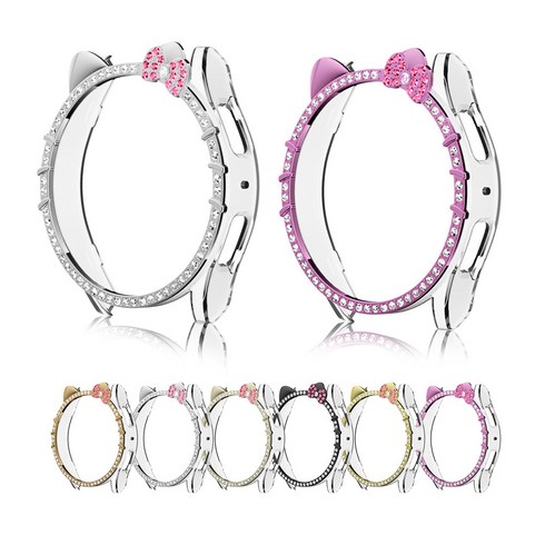 오르몽트 갤럭시워치 큐티 다이아 하프커버 40mm 44mm 호환 고양이 큐빅 케이스 보호커버 보호케이스 초경량, 핑크, 1개