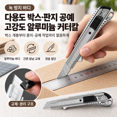 다용도 박스 판지 공예 고강도 알루미늄 녹 방지 커터칼, 1개, 실버