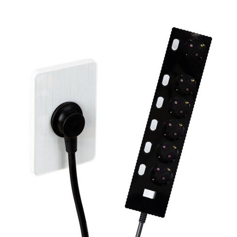 파워존 6구 납작멀티탭 고용량 웨이브 개별스위치 과부하차단 콘센트 50cm 1.5m 3m 5m 7m, 개별스위치 6구3m 블랙, 1개, WME618WT