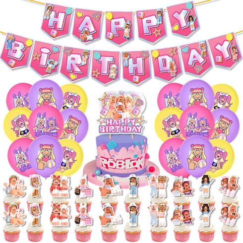 생일파티 용품 로블록스 파티풍선 로블 생일 가랜드 생일풍선 생일파티 공주님, 1개, 로벅스