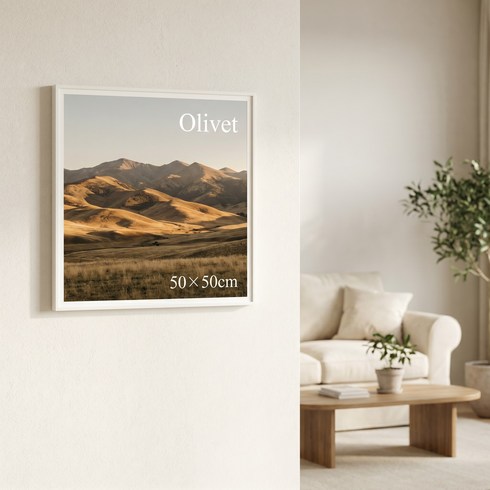 olivet 우드그레인 인테리어 액자 벽걸이 스탠드 겸용 무타공 사진틀 50*50cm, 1개, 흰색