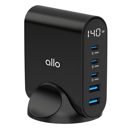 알로코리아 GaN 프로 PD PPS 초고속 5포트 멀티 충전기 140W UC5140GPD, 블랙 (Black), 1개