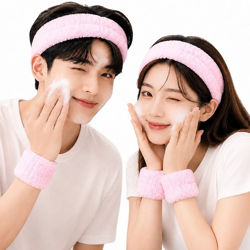 로로포우 세안밴드 세트 헤어 손목 커플, 2세트, 분홍