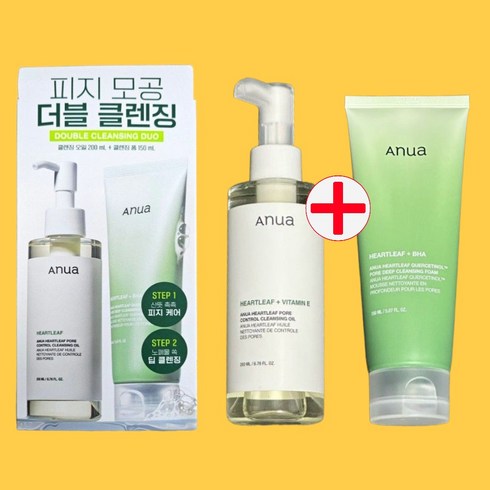 아누아 피지 모공 더블 클렌징 세트 (어성초 클렌징오일 + 쿼세티놀 피지 모공 폼), 1개, 350ml