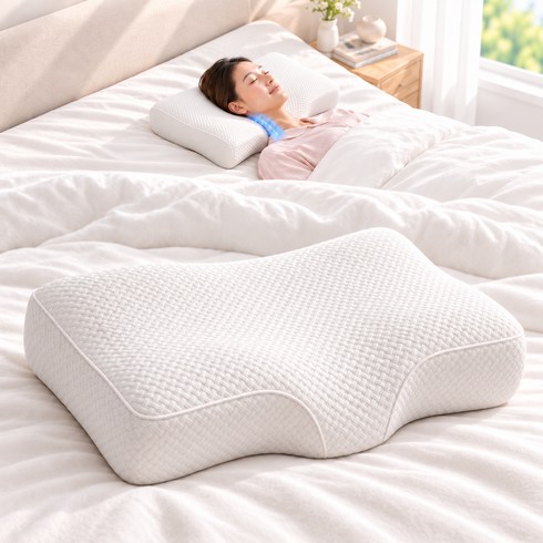 HOMEY NEST 편안한 경추베개 인체공학 이형 설계 초고밀도 메모리폼 숙면 마사지포인트 기능성 베개 AMDHMZ-14, 1개, 화이트