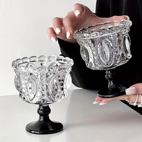 쿠코아 엔틱 바로크 엠보싱 유리 디저트볼 2P 세트, 1세트, 10*11.6cm 블랙