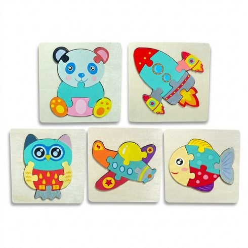 Zenviko 유아 원목 퍼즐 10x10cm 5종 몬테소리 학습교구 소근육 발달 장난감 KC인증, 1개, 5피스