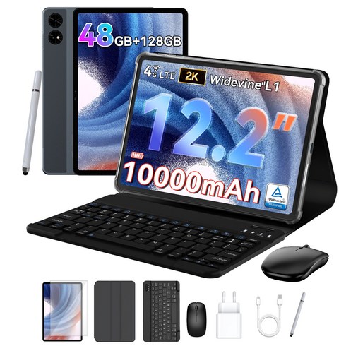 2026 12.2인치 2.5K 태블릿 48(12+36)GB+128GB LTE 태블릿PC 마우스 키보드 터치펜 9in1 태블릿 pc 안드로이드 16 업무 학습 게임 만능, Wi-Fi+Cellular, 128GB, 회색