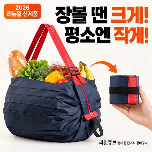 라잇큐브 휴대용 접이식 장바구니 포켓 가방, 1개, 네이비+레인보우