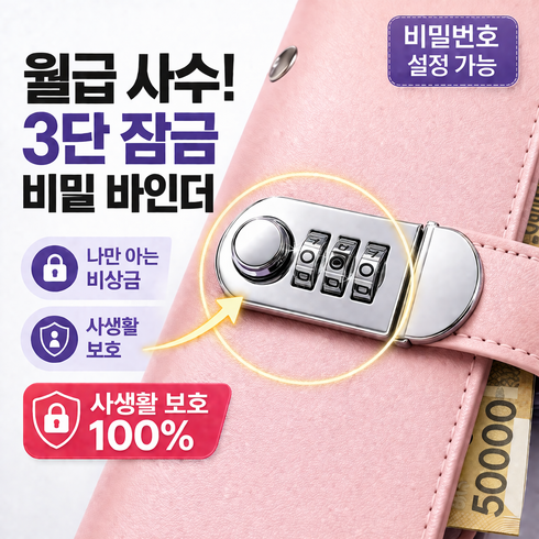 굿픽스 사회초년생 용돈 월급 관리용 비밀번호 현금 다이어리 A6 현금바인더 가계부, 1개, 핑크
