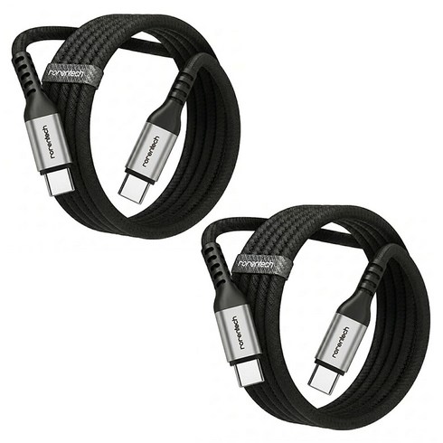 로랜텍 초고속 충전케이블 C to C PD 60W, 1.2m, 실버블랙, 2개